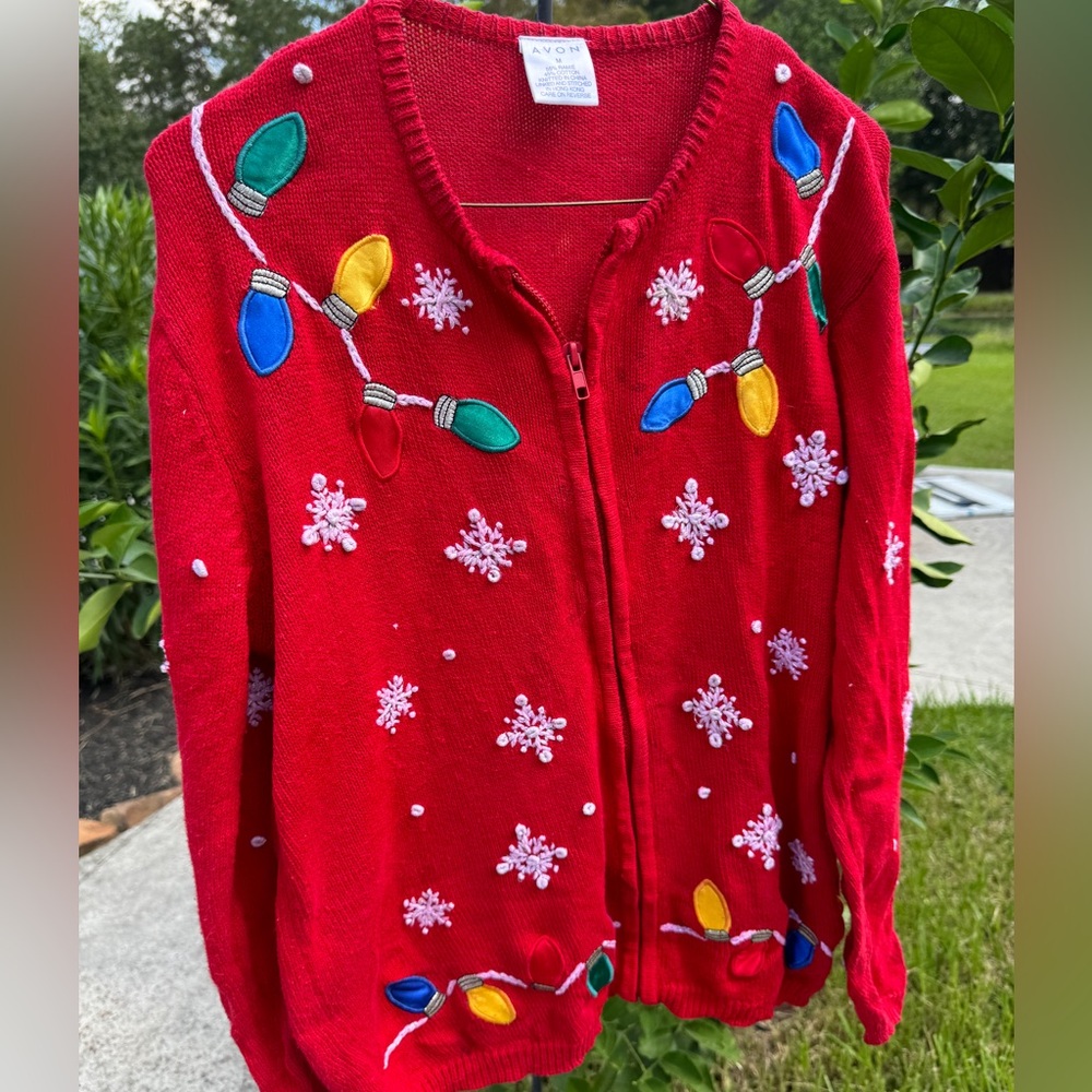 Avon Red Christmas Lights Sweater Women's Size Medium